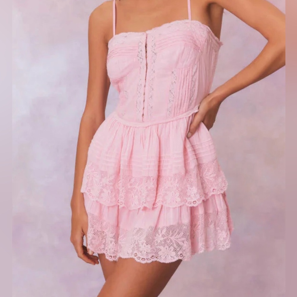 LoveShackFancy Pink Lace Mini Dress